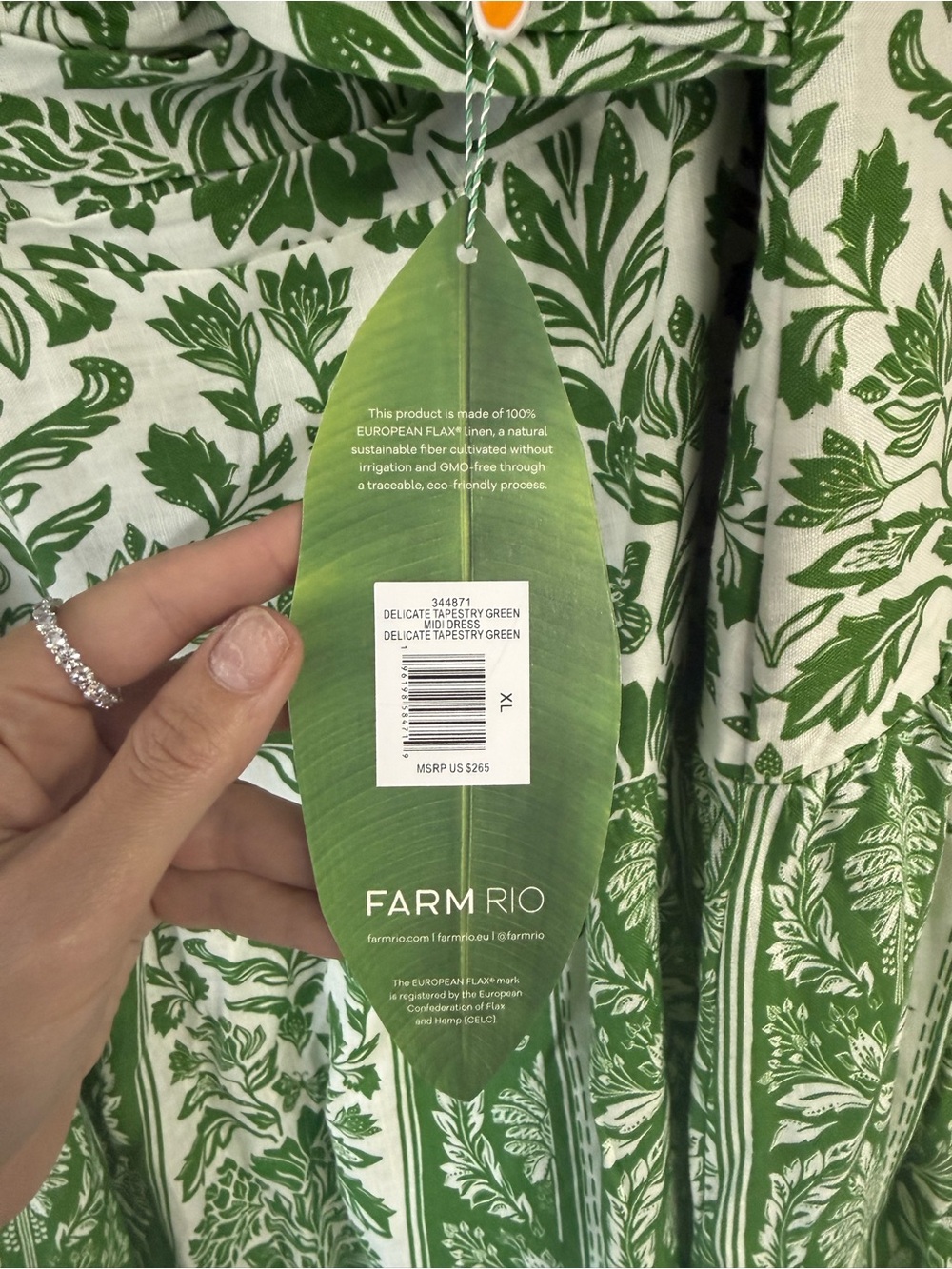 FARM Rio Green and White Botanical Print Midi Dress - Picture 3 of 4